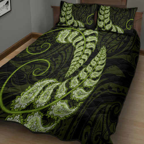 green-new-zealand-paisley-silver-fern-quilt-bed-set-aotearoa-maori