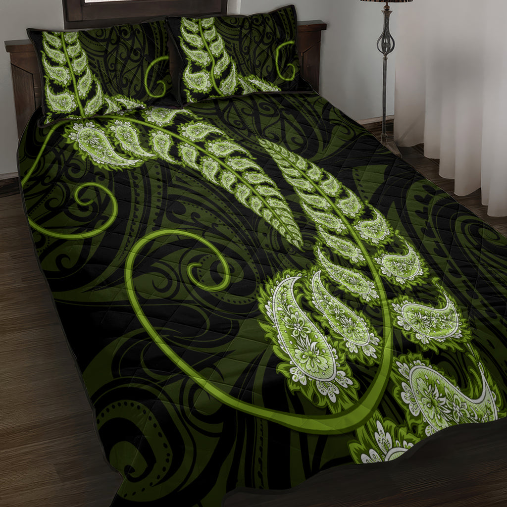 green-new-zealand-paisley-silver-fern-quilt-bed-set-aotearoa-maori