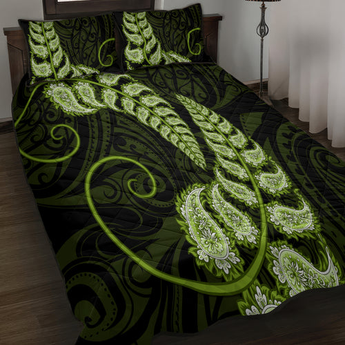 green-new-zealand-paisley-silver-fern-quilt-bed-set-aotearoa-maori
