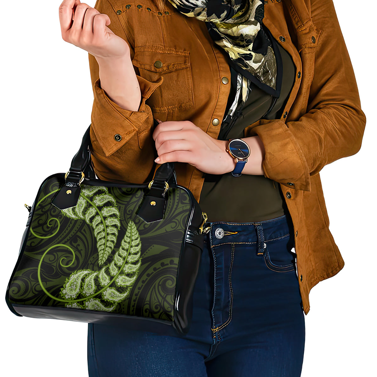 green-new-zealand-paisley-silver-fern-shoulder-handbag-aotearoa-maori