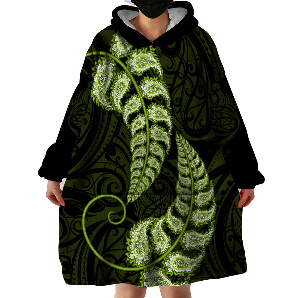 green-new-zealand-paisley-silver-fern-wearable-blanket-hoodie-aotearoa-maori
