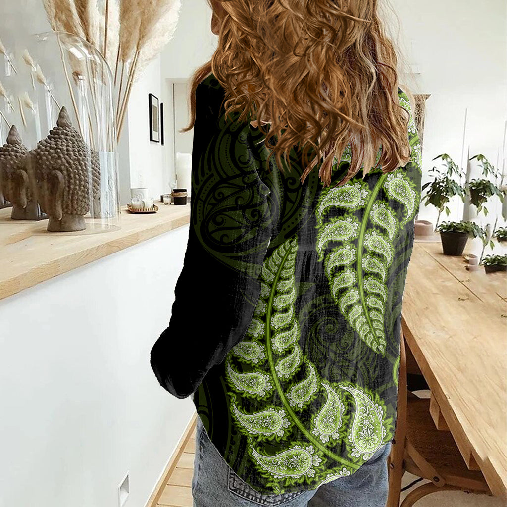 green-new-zealand-paisley-silver-fern-women-casual-shirt-aotearoa-maori
