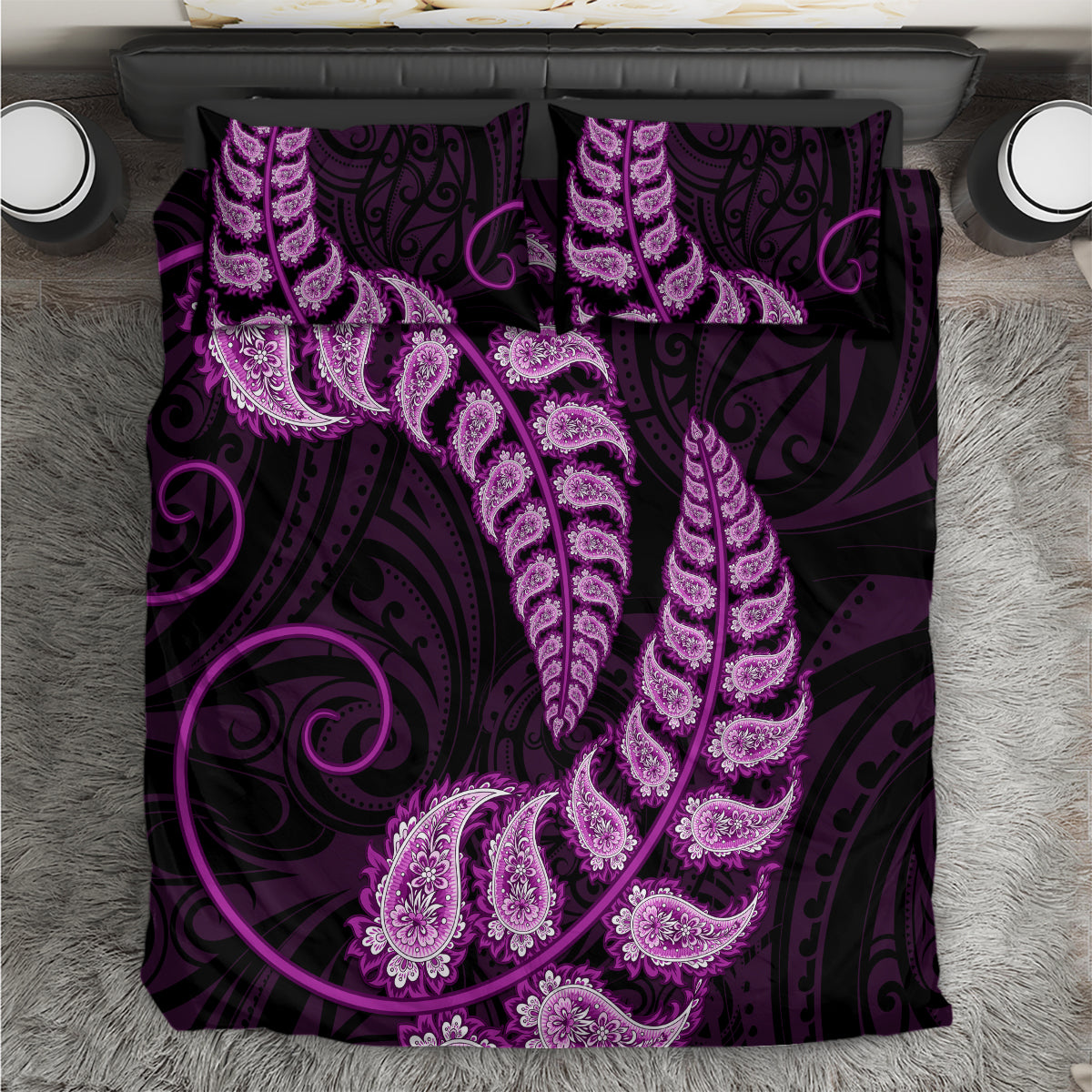 purple-new-zealand-paisley-silver-fern-bedding-set-aotearoa-maori