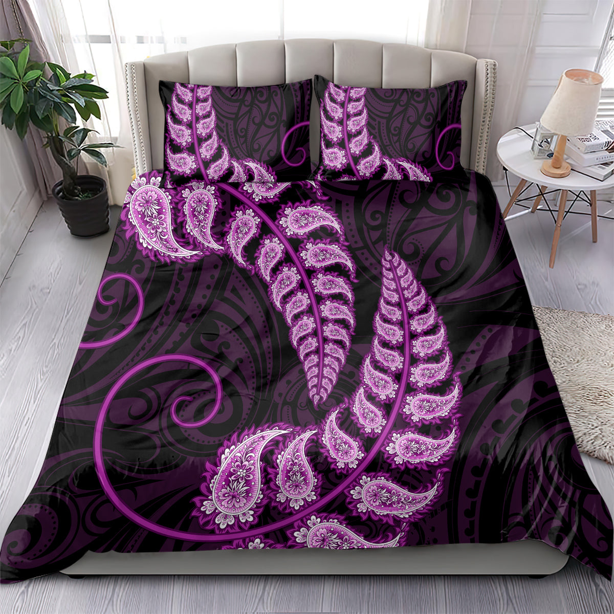 purple-new-zealand-paisley-silver-fern-bedding-set-aotearoa-maori