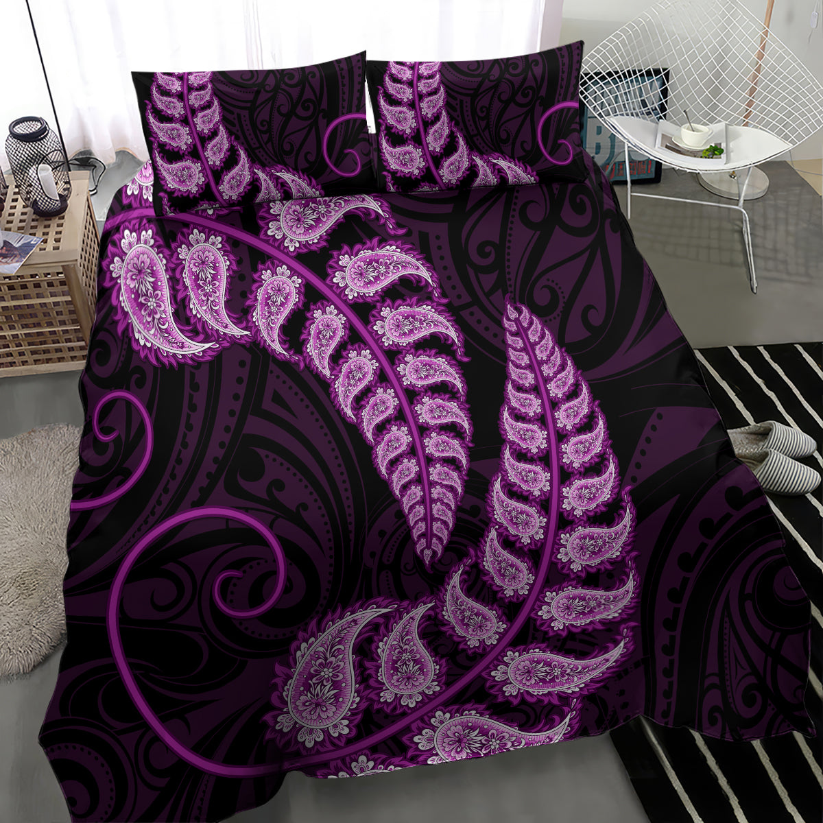 purple-new-zealand-paisley-silver-fern-bedding-set-aotearoa-maori