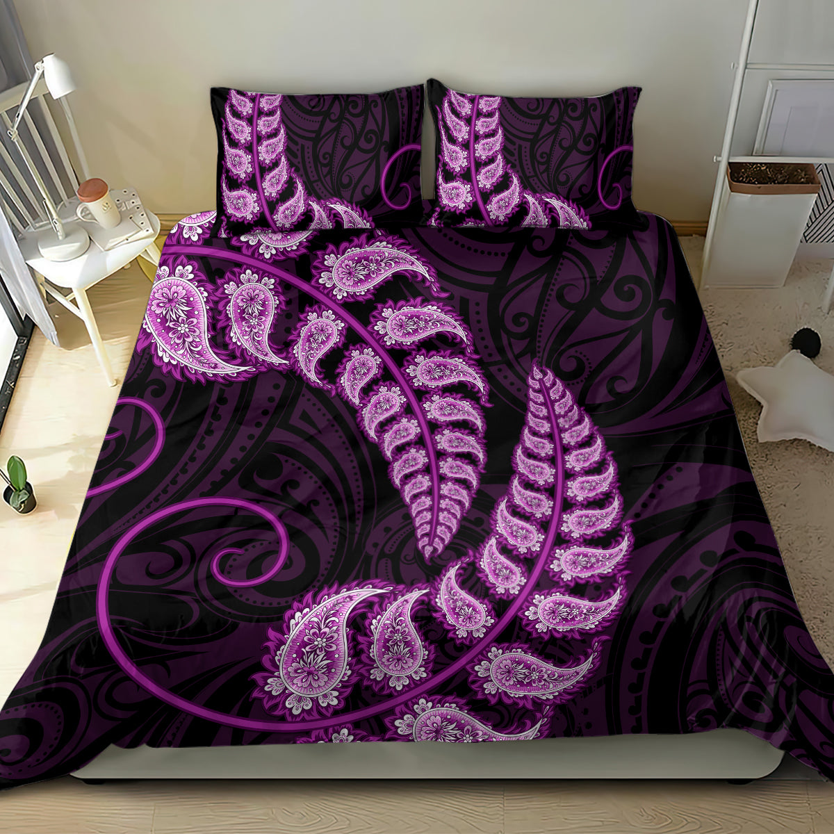 purple-new-zealand-paisley-silver-fern-bedding-set-aotearoa-maori