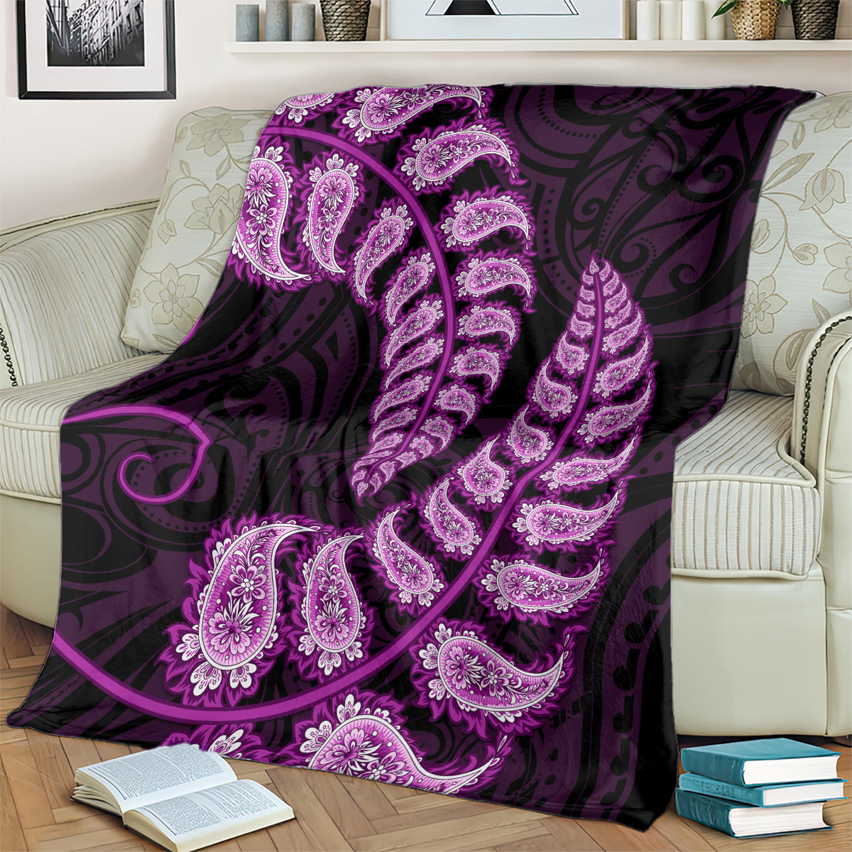 purple-new-zealand-paisley-silver-fern-blanket-aotearoa-maori