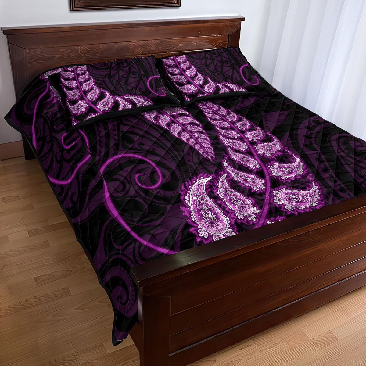 purple-new-zealand-paisley-silver-fern-quilt-bed-set-aotearoa-maori