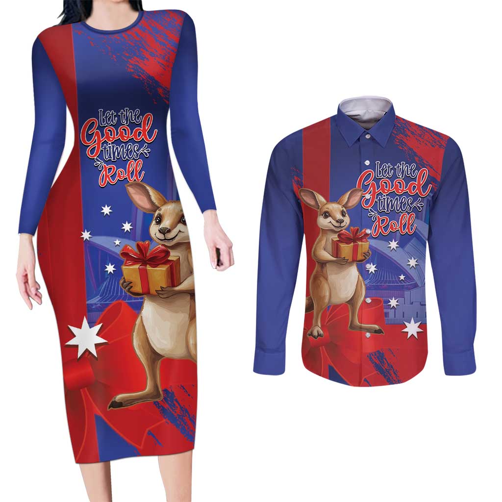 Happy Boxing Day Australia Couples Matching Long Sleeve Bodycon Dress and Long Sleeve Button Shirt Let The Good Time Roll!