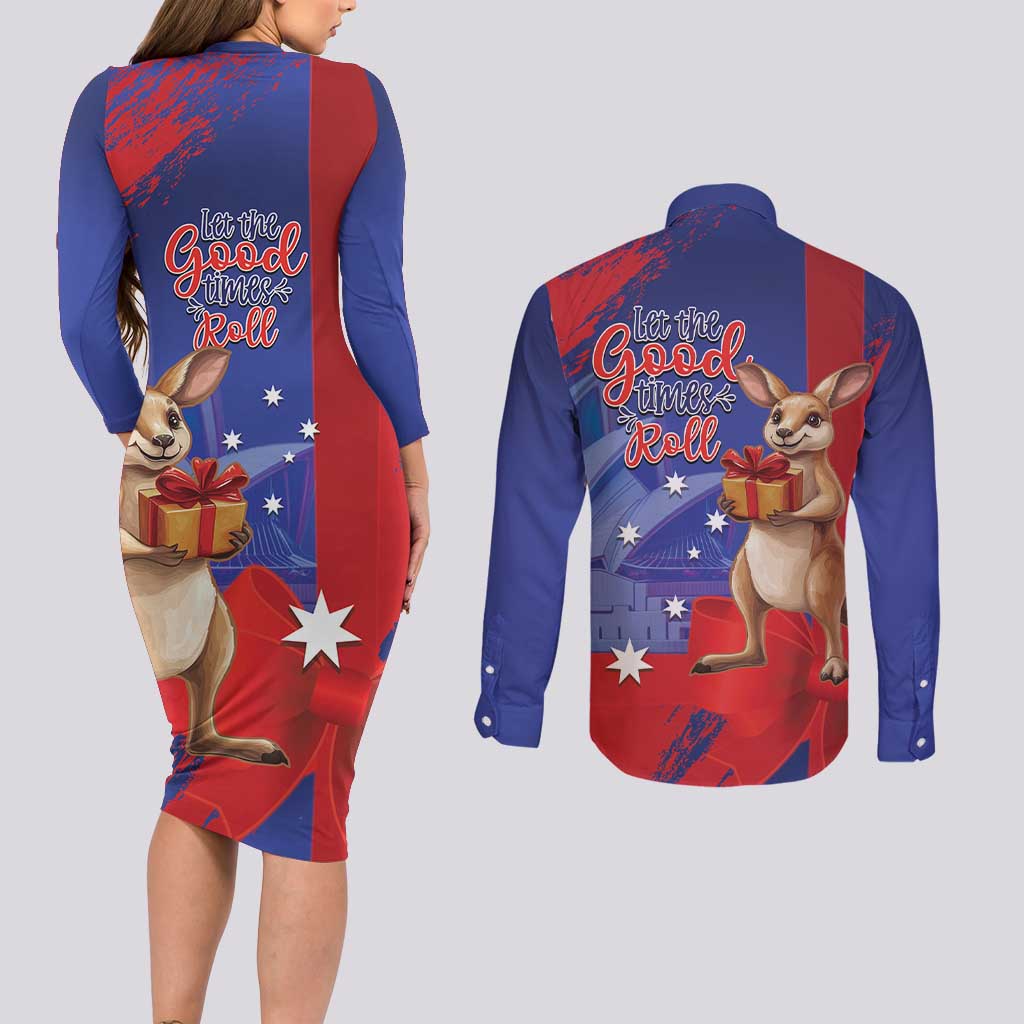 Happy Boxing Day Australia Couples Matching Long Sleeve Bodycon Dress and Long Sleeve Button Shirt Let The Good Time Roll!