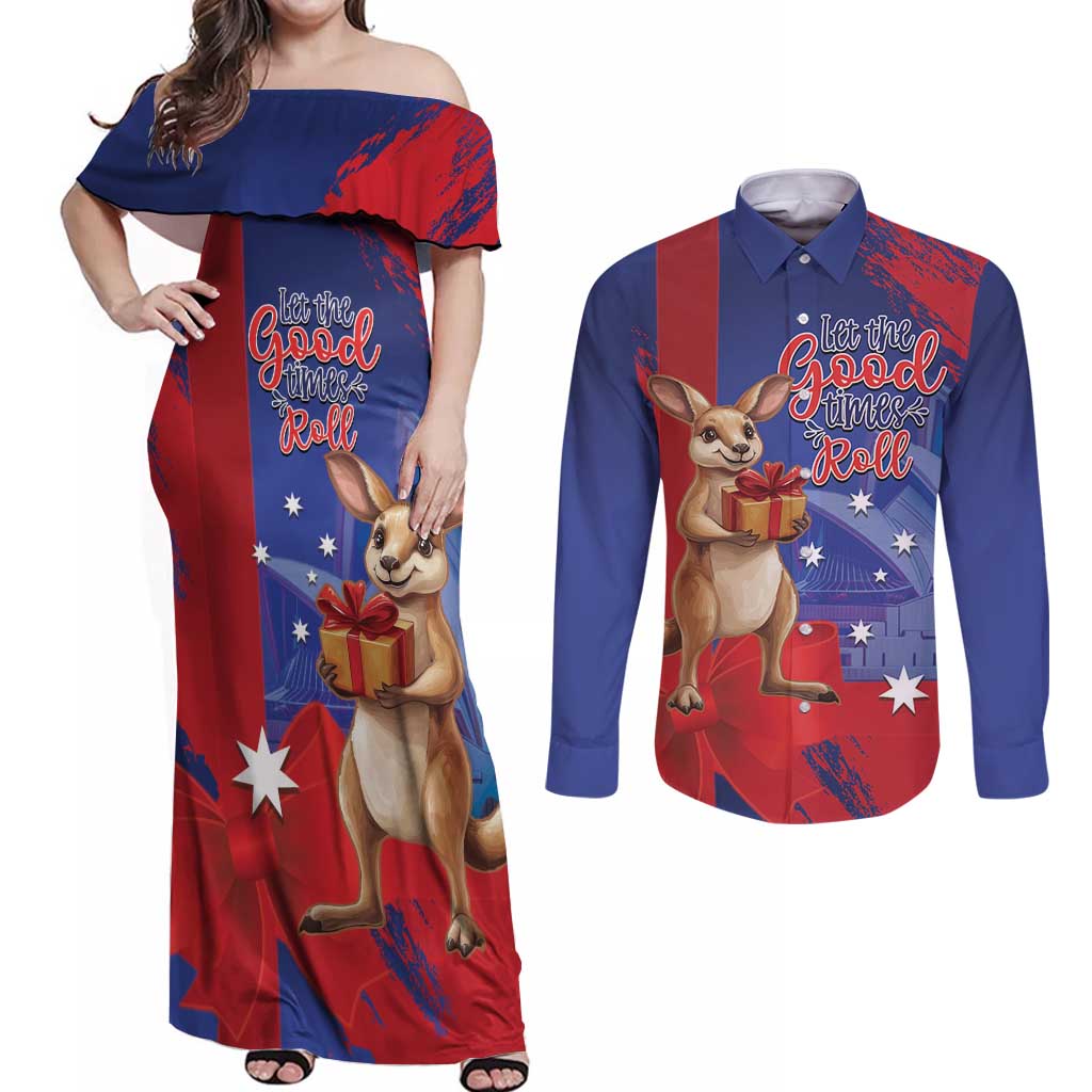 Happy Boxing Day Australia Couples Matching Off Shoulder Maxi Dress and Long Sleeve Button Shirt Let The Good Time Roll!
