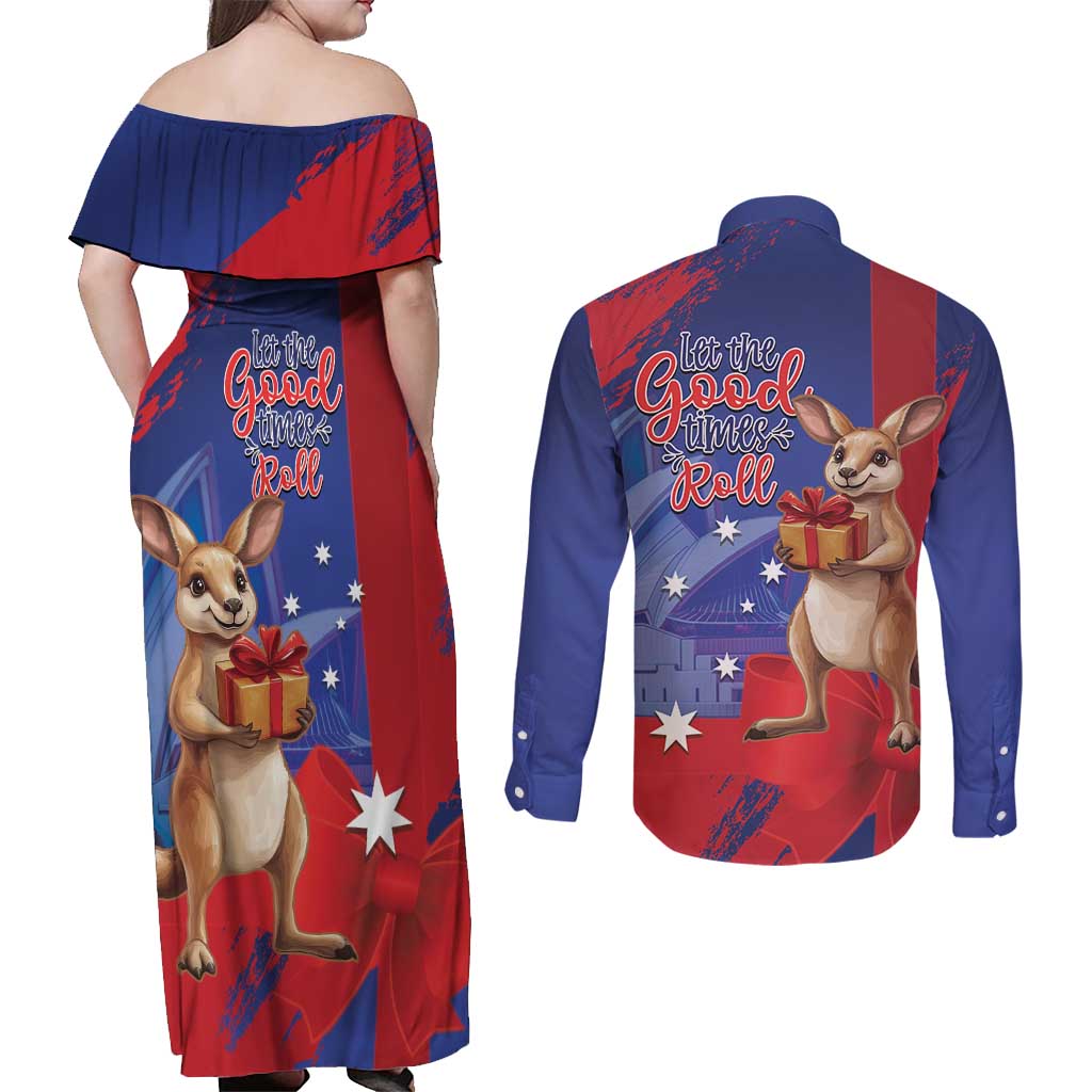 Happy Boxing Day Australia Couples Matching Off Shoulder Maxi Dress and Long Sleeve Button Shirt Let The Good Time Roll!