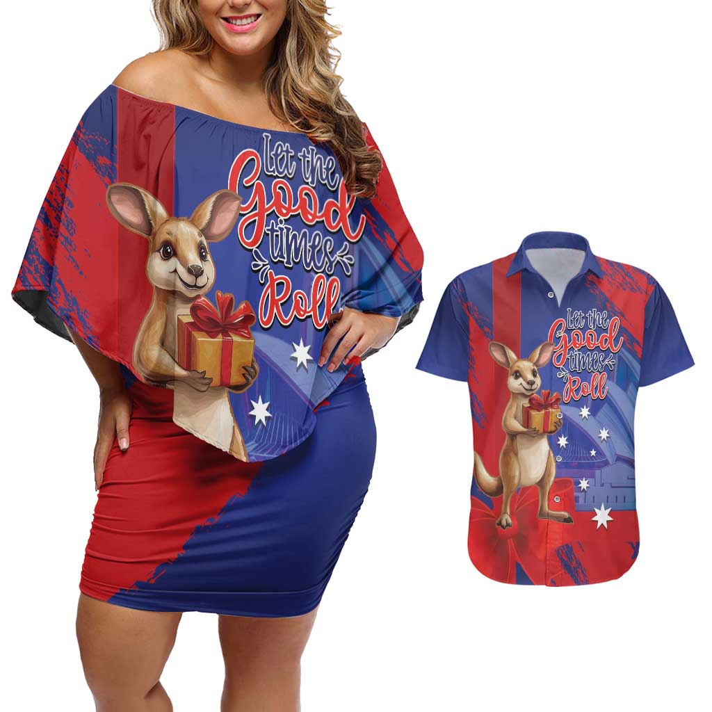 Happy Boxing Day Australia Couples Matching Off Shoulder Short Dress and Hawaiian Shirt Let The Good Time Roll!