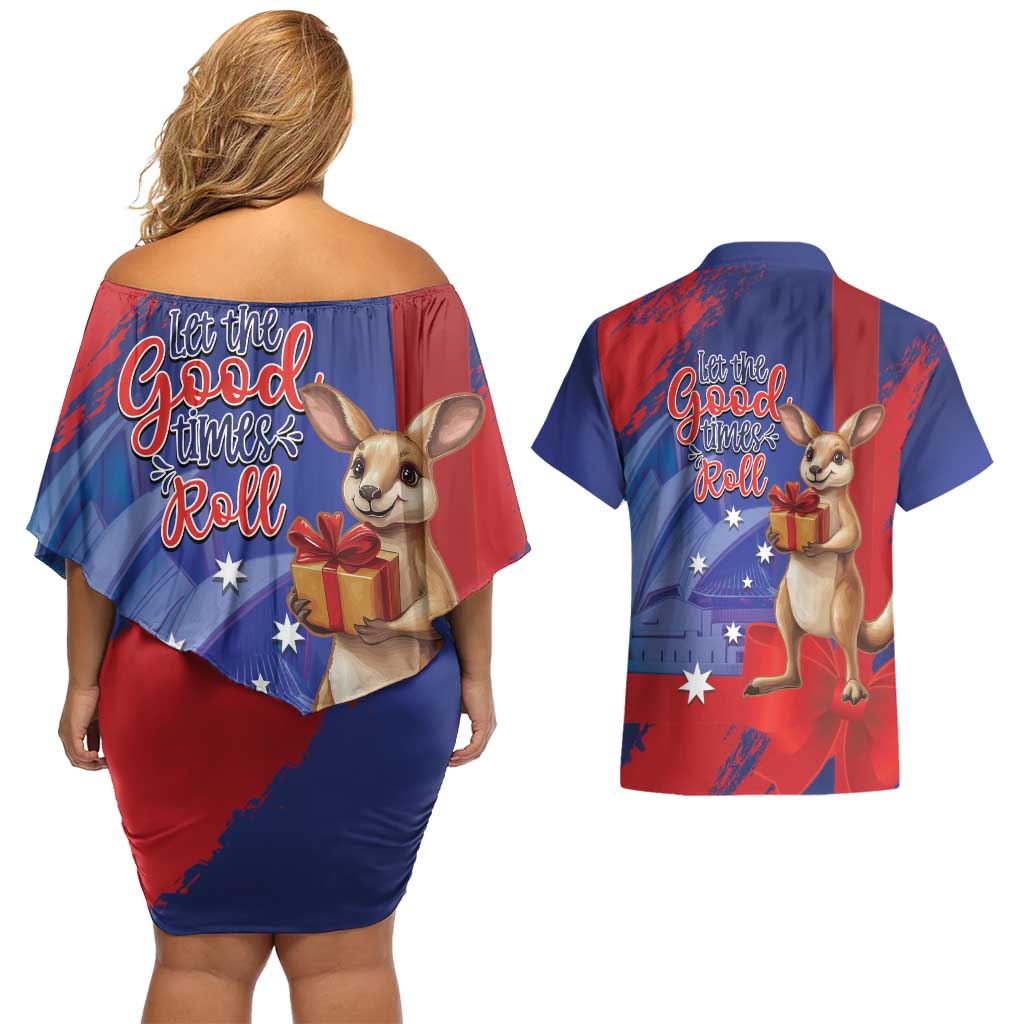 Happy Boxing Day Australia Couples Matching Off Shoulder Short Dress and Hawaiian Shirt Let The Good Time Roll!