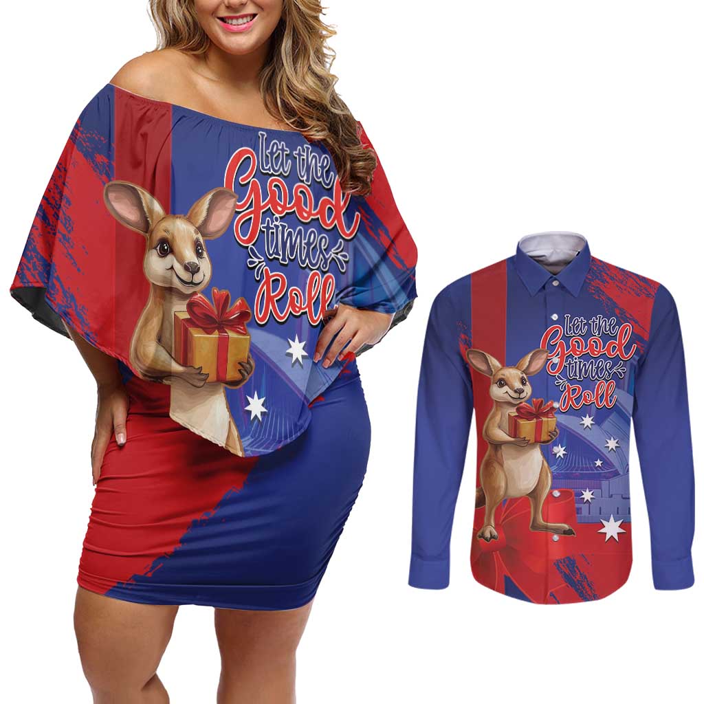 Happy Boxing Day Australia Couples Matching Off Shoulder Short Dress and Long Sleeve Button Shirt Let The Good Time Roll!