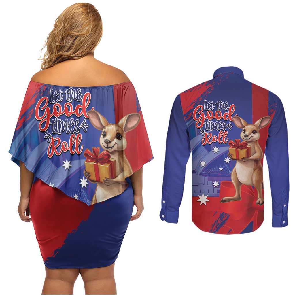 Happy Boxing Day Australia Couples Matching Off Shoulder Short Dress and Long Sleeve Button Shirt Let The Good Time Roll!