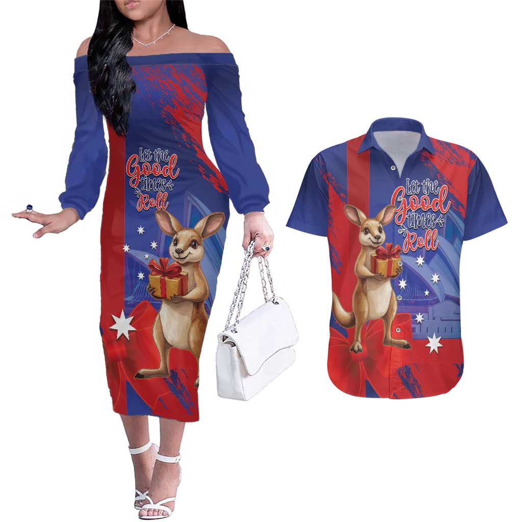 Happy Boxing Day Australia Couples Matching Off The Shoulder Long Sleeve Dress and Hawaiian Shirt Let The Good Time Roll!