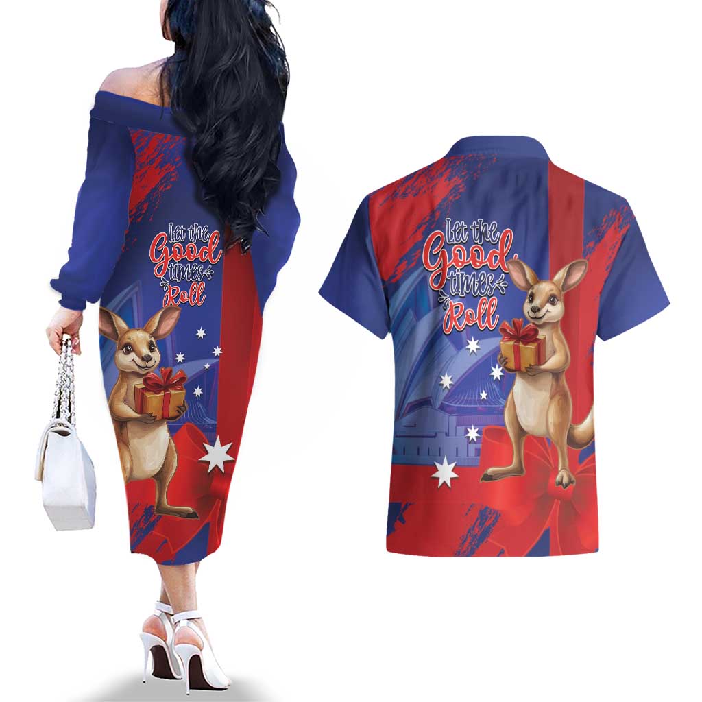 Happy Boxing Day Australia Couples Matching Off The Shoulder Long Sleeve Dress and Hawaiian Shirt Let The Good Time Roll!