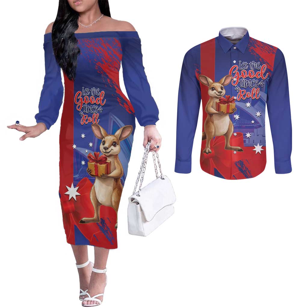 Happy Boxing Day Australia Couples Matching Off The Shoulder Long Sleeve Dress and Long Sleeve Button Shirt Let The Good Time Roll!
