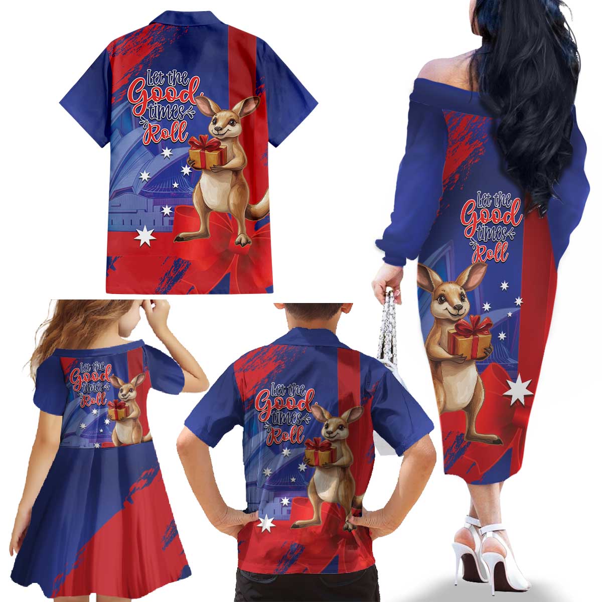 Happy Boxing Day Australia Family Matching Off The Shoulder Long Sleeve Dress and Hawaiian Shirt Let The Good Time Roll!