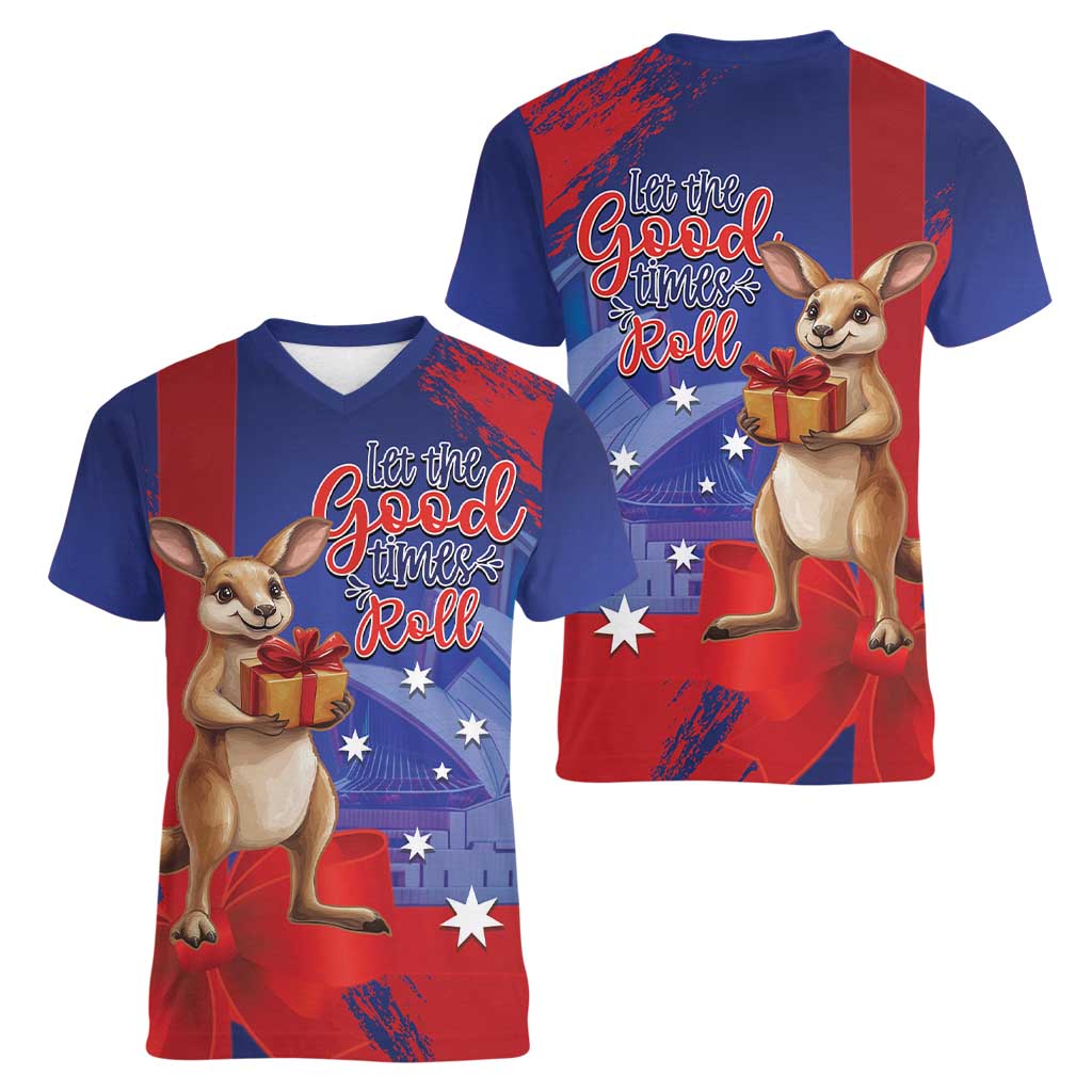 Happy Boxing Day Australia Women V-Neck T-Shirt Let The Good Time Roll!