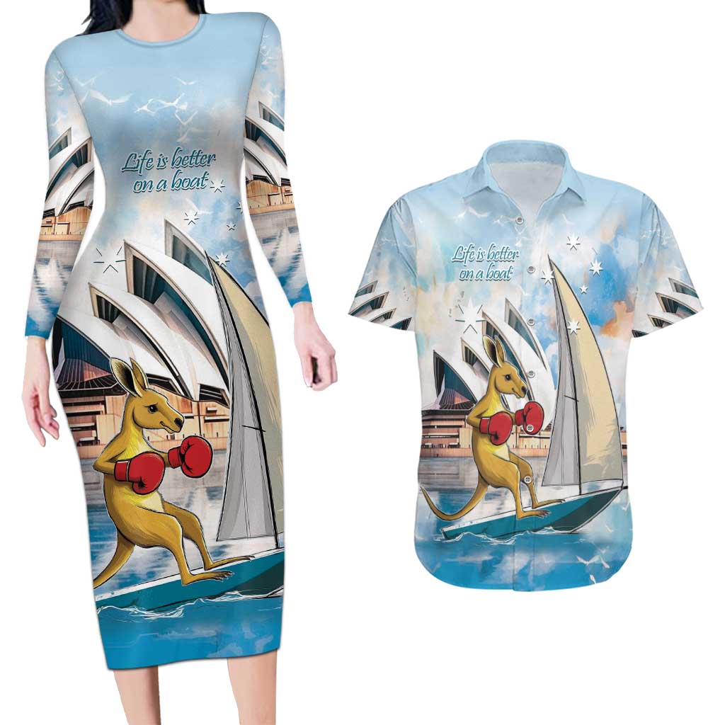 Personalised Australia Sailing Couples Matching Long Sleeve Bodycon Dress and Hawaiian Shirt Life Is Better On A Boat