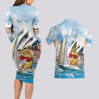 Personalised Australia Sailing Couples Matching Long Sleeve Bodycon Dress and Hawaiian Shirt Life Is Better On A Boat