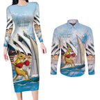 Personalised Australia Sailing Couples Matching Long Sleeve Bodycon Dress and Long Sleeve Button Shirt Life Is Better On A Boat
