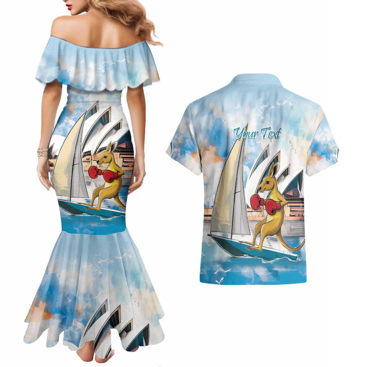 Personalised Australia Sailing Couples Matching Mermaid Dress and Hawaiian Shirt Life Is Better On A Boat