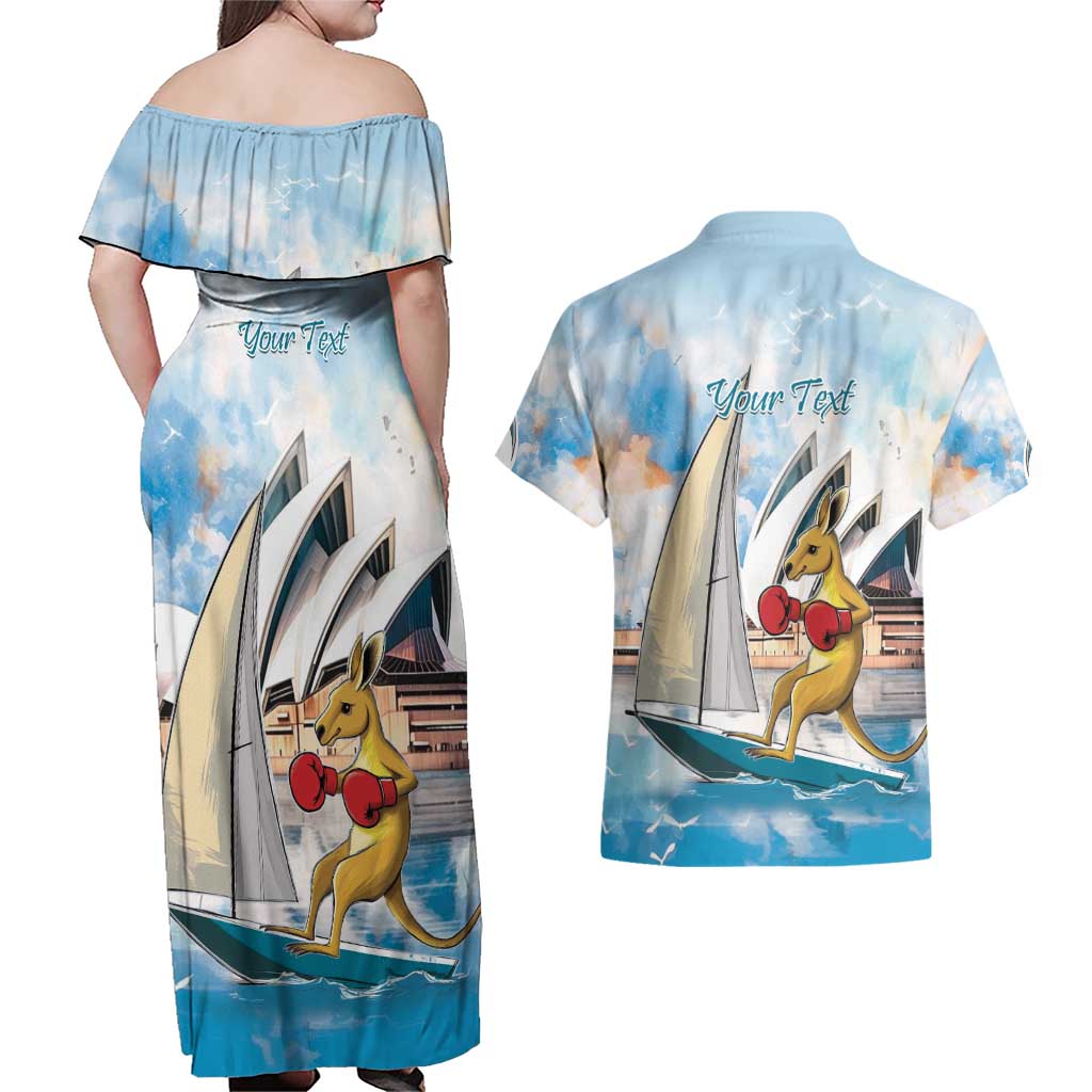 Personalised Australia Sailing Couples Matching Off Shoulder Maxi Dress and Hawaiian Shirt Life Is Better On A Boat