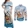 Personalised Australia Sailing Couples Matching Off Shoulder Maxi Dress and Long Sleeve Button Shirt Life Is Better On A Boat