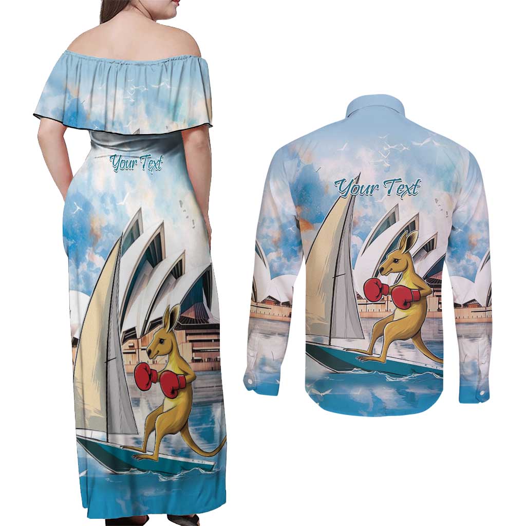Personalised Australia Sailing Couples Matching Off Shoulder Maxi Dress and Long Sleeve Button Shirt Life Is Better On A Boat