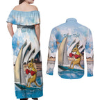 Personalised Australia Sailing Couples Matching Off Shoulder Maxi Dress and Long Sleeve Button Shirt Life Is Better On A Boat