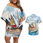 Personalised Australia Sailing Couples Matching Off Shoulder Short Dress and Hawaiian Shirt Life Is Better On A Boat