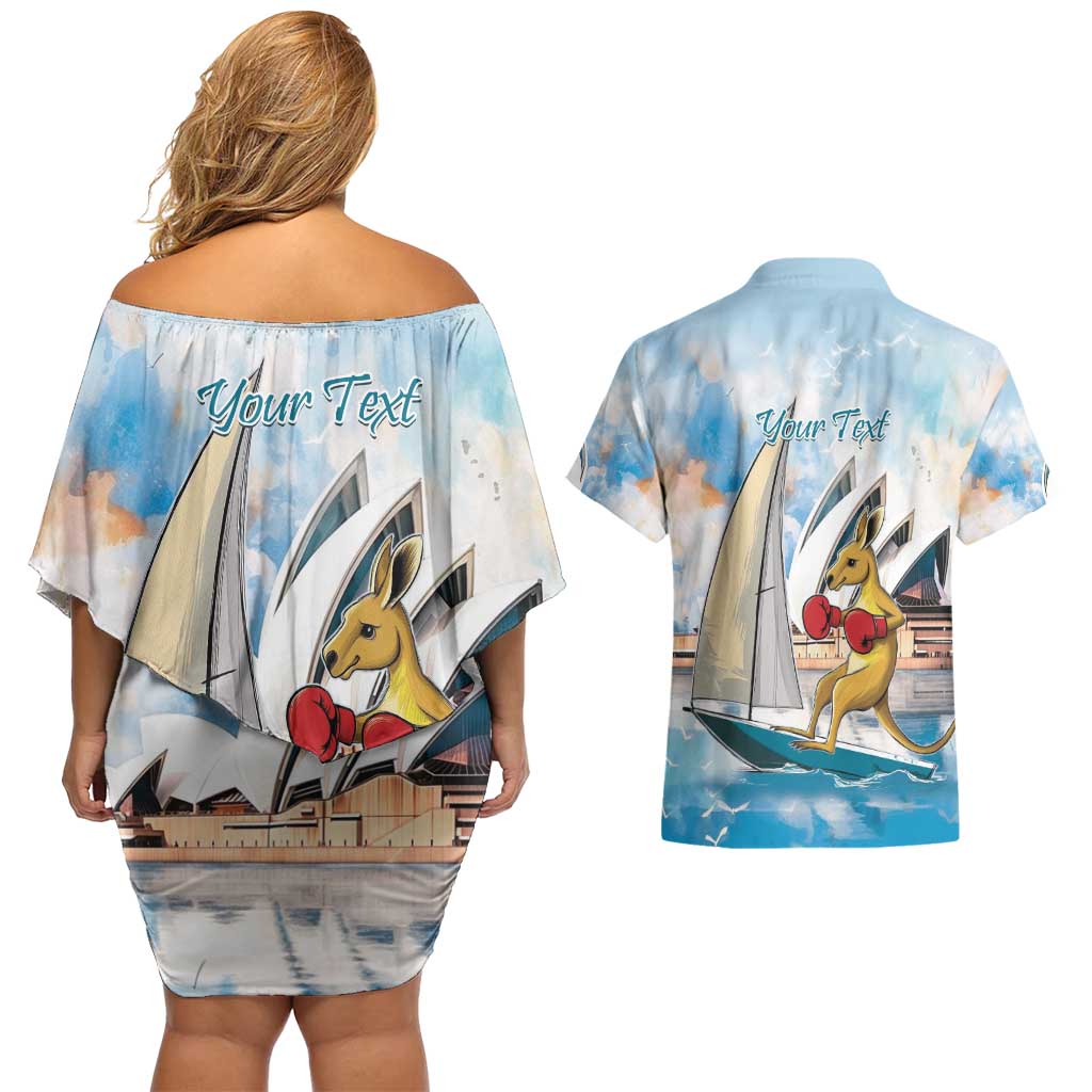 Personalised Australia Sailing Couples Matching Off Shoulder Short Dress and Hawaiian Shirt Life Is Better On A Boat