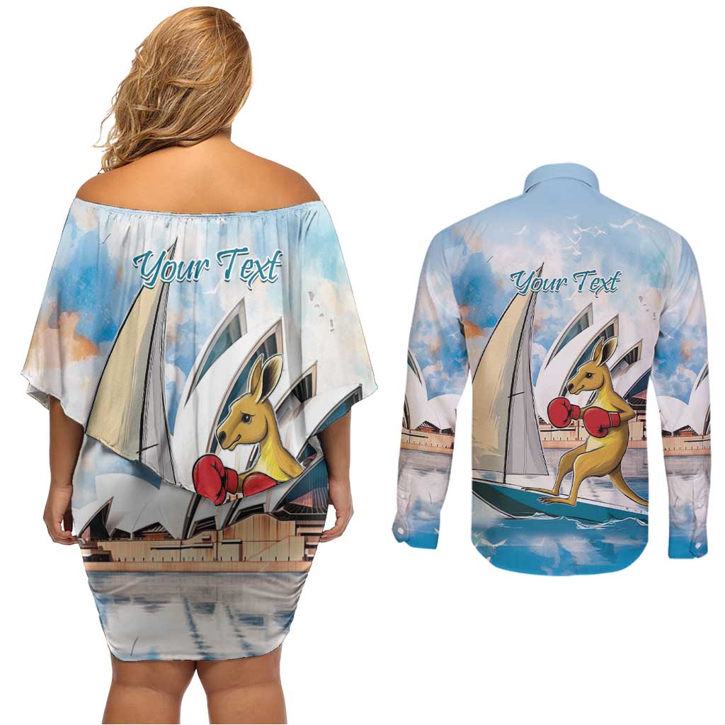 Personalised Australia Sailing Couples Matching Off Shoulder Short Dress and Long Sleeve Button Shirt Life Is Better On A Boat