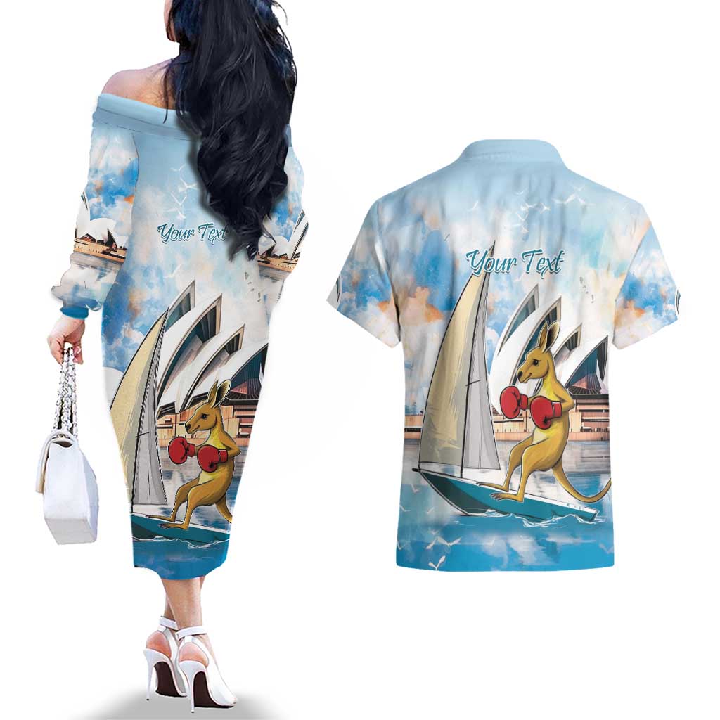 Personalised Australia Sailing Couples Matching Off The Shoulder Long Sleeve Dress and Hawaiian Shirt Life Is Better On A Boat