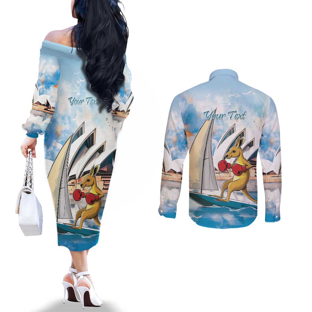 Personalised Australia Sailing Couples Matching Off The Shoulder Long Sleeve Dress and Long Sleeve Button Shirt Life Is Better On A Boat