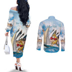 Personalised Australia Sailing Couples Matching Off The Shoulder Long Sleeve Dress and Long Sleeve Button Shirt Life Is Better On A Boat