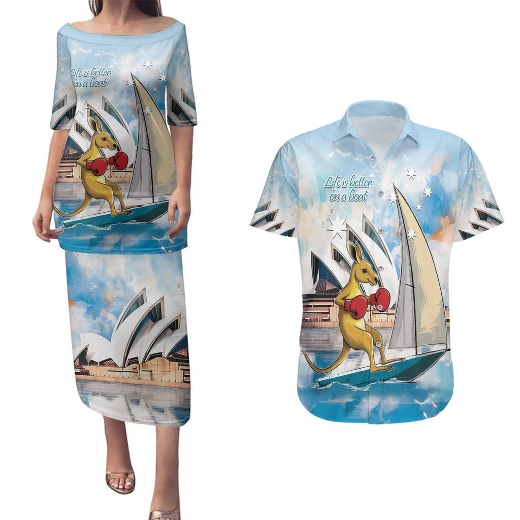 Personalised Australia Sailing Couples Matching Puletasi and Hawaiian Shirt Life Is Better On A Boat