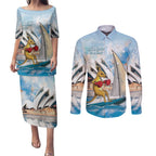 Personalised Australia Sailing Couples Matching Puletasi and Long Sleeve Button Shirt Life Is Better On A Boat