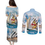 Personalised Australia Sailing Couples Matching Puletasi and Long Sleeve Button Shirt Life Is Better On A Boat