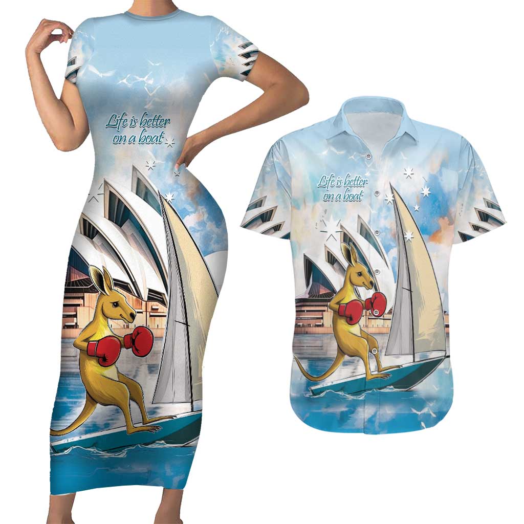 Personalised Australia Sailing Couples Matching Short Sleeve Bodycon Dress and Hawaiian Shirt Life Is Better On A Boat