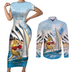 Personalised Australia Sailing Couples Matching Short Sleeve Bodycon Dress and Long Sleeve Button Shirt Life Is Better On A Boat