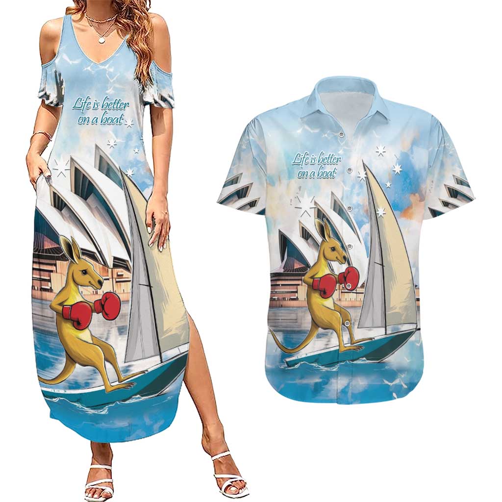 Personalised Australia Sailing Couples Matching Summer Maxi Dress and Hawaiian Shirt Life Is Better On A Boat