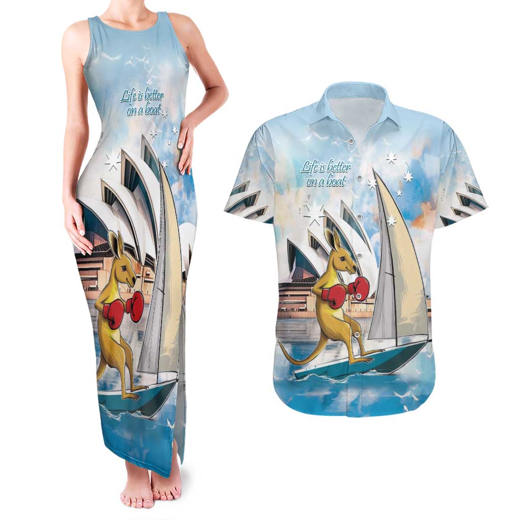 Personalised Australia Sailing Couples Matching Tank Maxi Dress and Hawaiian Shirt Life Is Better On A Boat