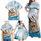 Personalised Australia Sailing Family Matching Off Shoulder Maxi Dress and Hawaiian Shirt Life Is Better On A Boat