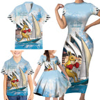 Personalised Australia Sailing Family Matching Short Sleeve Bodycon Dress and Hawaiian Shirt Life Is Better On A Boat