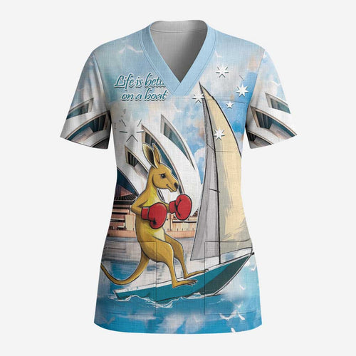Personalised Australia Sailing Scrub Top Life Is Better On A Boat - Aussie Hoodie