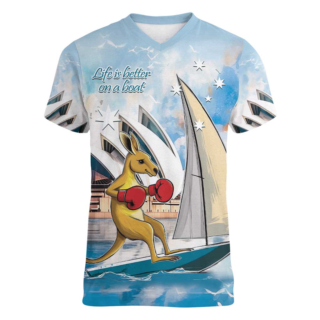 Personalised Australia Sailing Women V-Neck T-Shirt Life Is Better On A Boat